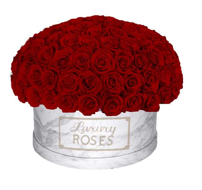 Real Touch Silk Rose Bouquet [Red] - White Marble Box - The Triangle