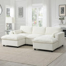[Pre-order] 86.5'' Chenille Modular Sectional Sofa with Storage Pockets, 5 Seat U Shaped Couch Set with Pillows,Free Combination,Modern Cloud Sofa with 2 Movable Ottoman for Living Room,Apartment,White