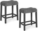 [Pre-order] GOFLAME Bar Stools Set of 2, 24” Counter Height Saddle Stools with Linen Fabric Padded Seat, Upholstered Modern Kitchen Barstools with Rubber Wood Frame for Kitchen Island, Dining Room, Cafe, Grey