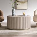 [Pre-order] JXQTLINGMU 33" Round Coffee Table with Storage,Fluted Drum Base,White Alder