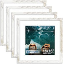 [Pre-order] Hongkee 16x16 Frame Set of 4, 16 x 16 Distressed White Wood(Mat 12x12)