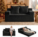 [Pre-order] Erament Boneless Loveseat Convertible Sofa Bed, Folding Floor Futon Sleeper Sofa Couch Bed- Boneless Foldable Couch, Corduroy Pull Out Sofa Bed with 2 Pillows for Living Room & Bedroom