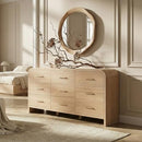 [Pre-order] Curved 9-Drawer Dresser for Bedroom, 63" Wide Modern Chest of Drawers, Vanity Desk TV Stand for Living Room, Closet Storage Drawers Organizer Furniture, Nursery, Hallway, Gray Oak