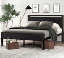 [Pre-order] SHA CERLIN Full Size Bed Frame, Wooden Headboard and Footboard, Black Oak
