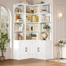 [Pre-order] FINETONES 74" Tall Corner Bookshelf, White Bookshelf with Doors