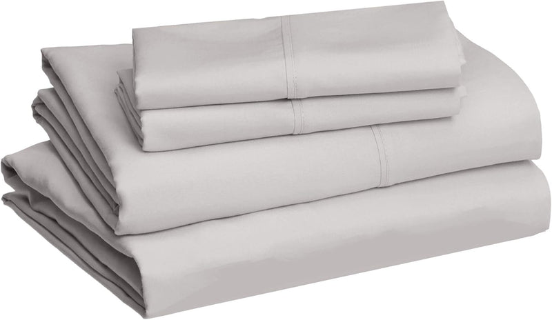 4 Piece Deluxe Microfiber Bed Sheets, Queen Size, Light Gray, Solid