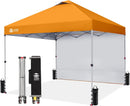 CROWN SHADES 10x10 Pop Up Canopy with 1 Side Wall - Beach Tent with One Push Setup - Outdoor Sun Shade for Events, Parties, Camping - Gazebo with STO-N-Go Cover Bag (Orange)