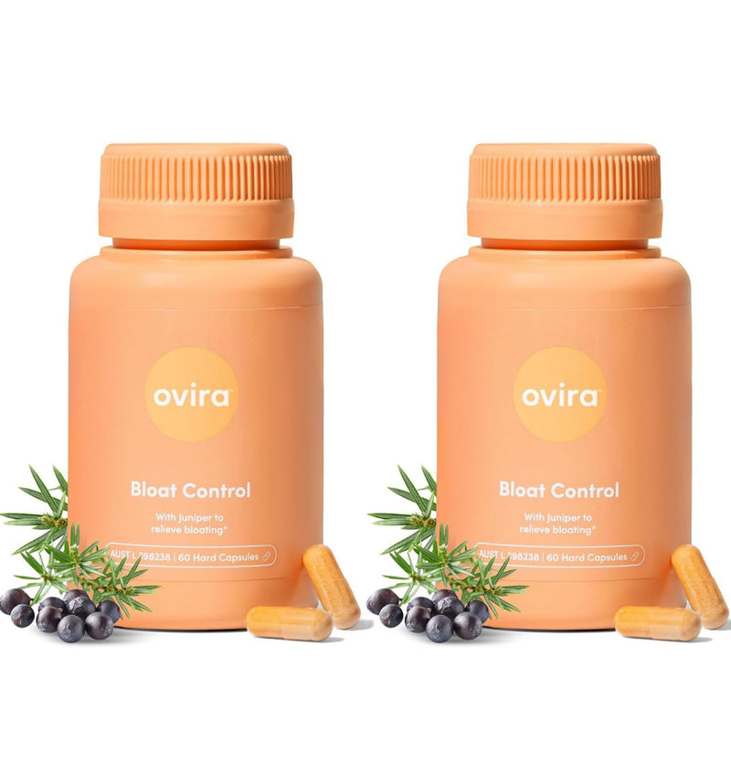 Ovira Bloat Control Supplement with JUNICLEAR - 60 Capsules for Gas and Bloating Relief | Effective Debloating for Women and Men | Helps Water Retention & Promotes Digestive Health - Pack of 2