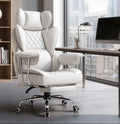 Reclining Ergonomic Office Chair with Footrest, Pocket Spring Lumbar Support & PU Leather (white)