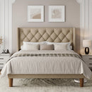 Bed Frame with Button Tufted Headboard, Platform Bed, Wooden Slats Support