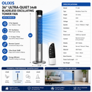 36" Ultra-Quiet 34dB Bladeless Oscillating Tower Fan with Remote Control