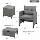 5pcs Patio Furniture Set, 2 Small Balcony Rattan Chairs with Ottoman & Glass Table