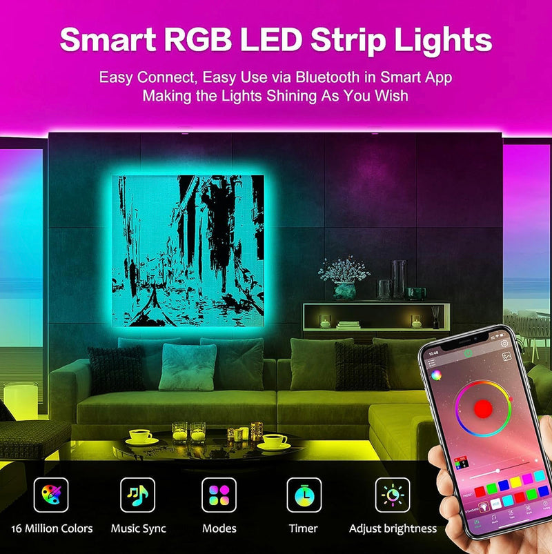 RGB LED Strip Lights 50FT LED Lights RGB Music Sync Color Changing Led Light Strip