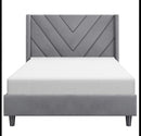 Velvet Upholstered Platform Bed with Wing Edge & Headboard (Grey)