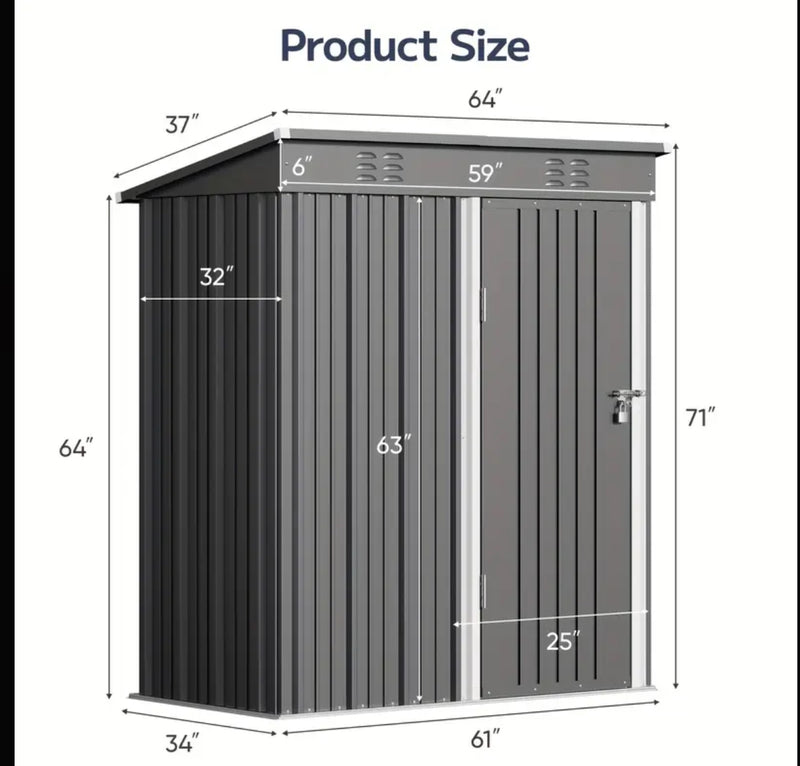 5x3ft Outdoor Storage Shed for Tool Storage And Organization, Metal Sheds for Outside, Garden