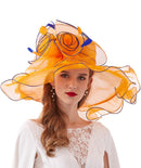 F FADVES Wide-Brimmed Flounce Fascinator Cocktail Hat Tea Party Bridal Dress Church Flowers Feathers Hats - The Triangle