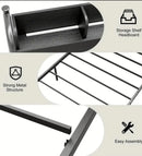 Modern Black Metal Bed Frame with Storage Headboard & LED Lights