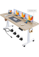 [Pre-order] 70'' x 27'' Electric Standing Desk Adjustable Height with Charging Station, Wheels, 2 USB Ports, 3 Power Outlets, 27''-46'' Lifting Range Stand up Desk for Home Office(Oak Gery)