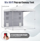 10X10 FT Pop Up Canopy Tent, One-Button Quick Setup, 3-Level Adjustable Height Outdoor Shade (With Sidewall) And 6 Pockets, Portable Shelter with Sand Bags