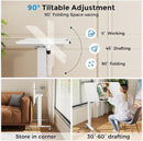 35inch Standing Desk，90° Tiltable Mobile Rising Desk Height Adjustable，Whole Piece Rolling Sit Stand Table with Wheels，Foldable Small Laptop Desk，White