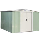 Goplus® Galvanized Steel Outdoor Storage Shed 8.5X 8.5Ft Heavy Duty Tool House W/Sliding Door for Garden Lawn(Light Green)