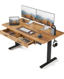 [Preorder] FEZIBO Adjustable Height Electric Standing Desk with Double Drawer, 55x 24 Inches Stand Up Home Office Desk with Splice Tabletop, Black Frame/Fir Brown Top - The Triangle