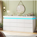 HAUOMS 12 Drawer Dresser with LED Light, White Modern Chest of Drawers for Bedroom,Long Dressers with Drawers for Living Room, Entryway, Hallway