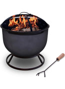 Afterglow Round Outdoor Fire Pit, Terrafab Material Firepit with Safe Spark Screen and Height Increase Frame Stand
