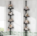 shuang qing 360° Rotating Corner Shower Caddy Tension Pole Organizer - 4-Tier Adjustable Rustproof Metal Pole, Plastic Shelves with Safety Guardrail, Bathroom Storage for Shower & Bathtub(Black)
