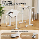 35inch Standing Desk，90° Tiltable Mobile Rising Desk Height Adjustable，Whole Piece Rolling Sit Stand Table with Wheels，Foldable Small Laptop Desk，White