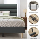 Queen Platform Bed Frame With Velvet Upholstered Headboard And Wooden Slats Support