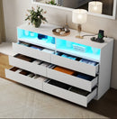 Modern 6-Drawer LED Dresser with Open Display Shelves (white)