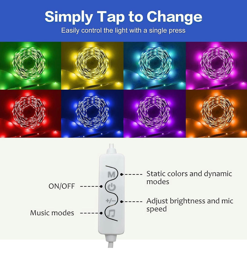 RGB LED Strip Lights 50FT LED Lights RGB Music Sync Color Changing Led Light Strip