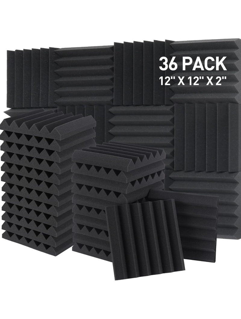 Sound Proof Foam Panels - 12 x 12 x 2 Inches 36 Pack Wedges Acoustic Foam Panels Sound Proofing Padding for Walls and Ceiling High Density Foam Studio Foam (Black)