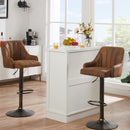 [Pre-order] Metal Bar Stools (Set of 4) Adjustable Swivel Counter Stools with Back, Brown Faux Leather Bar Chairs for Kitchen Island