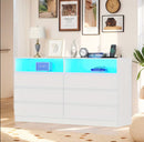 Modern 6-Drawer LED Dresser with Open Display Shelves (white)