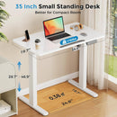 35inch Standing Desk，90° Tiltable Mobile Rising Desk Height Adjustable，Whole Piece Rolling Sit Stand Table with Wheels，Foldable Small Laptop Desk，White