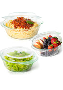 Moss & Stone 6-Piece Clear Glass Casserole Dishes for Oven With Lids, Durable Tempered Borosilicate Glass Bakeware Set, Microwave Safe, 3 Round Sizes for Cooking, Serving & Storage