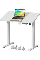 35inch Standing Desk，90° Tiltable Mobile Rising Desk Height Adjustable，Whole Piece Rolling Sit Stand Table with Wheels，Foldable Small Laptop Desk，White