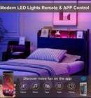 Modern Black Metal Bed Frame with Storage Headboard & LED Lights