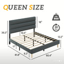 Queen Platform Bed Frame With Velvet Upholstered Headboard And Wooden Slats Support