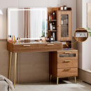 [Pe-order] Vanity Desk with 29.53" HD Lighted Mirror, 47.24" Big Modern Vanity Desk with Mirror and Lights, Makeup Vanity with 5 Drawers and Storage Shelves and Charging Station,Brown1