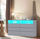 Modern 6-Drawer LED Dresser with Open Display Shelves (grey)
