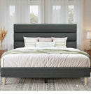 Queen Platform Bed Frame With Velvet Upholstered Headboard And Wooden Slats Support
