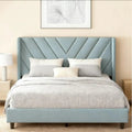 Velvet Upholstered Platform Bed with Wing Edge & Headboard