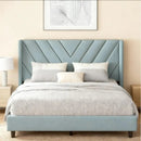 Velvet Upholstered Platform Bed with Wing Edge & Headboard