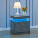 Grey LED Nightstands, Modern Bedside Table with Wood Drawers, End Side Table with Storage for Bedroom / Living Room