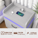 Smart Night Stand with LED Light, Bedroom Night Stand Charging Station, Grey