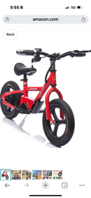 Bluefun 24V Kids Ride On Electric Dirt Bike Wheels,Power Display,Adjustable Seat Height,Hand-Operated Brakes Electric Balance Bike (Red, 12IN Tires)