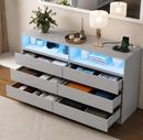Modern 6-Drawer LED Dresser with Open Display Shelves (grey)